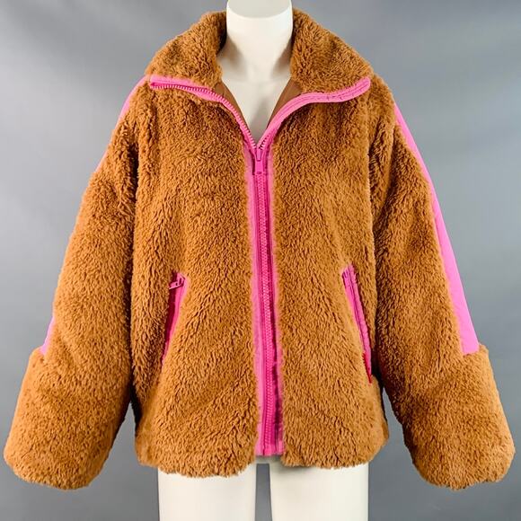 OOF WEAR Size S Brown Lavender Polyester Faux Fur Zip Up Jacket - Picture 1 of 7